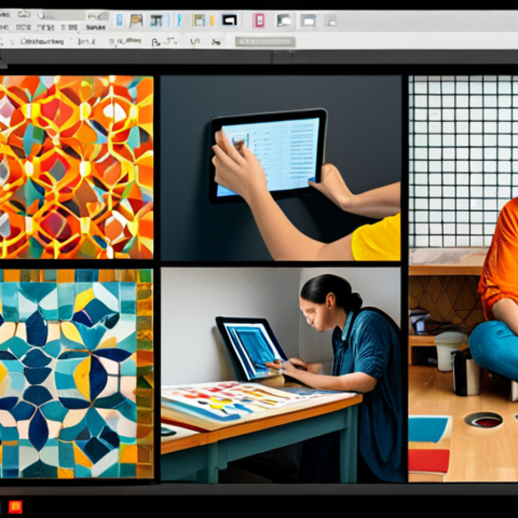 A professional female character designer, fully clothed in a modest, contemporary artist's smock, is deeply focused in her vibrant, sunlit studio. She sits before a large digital tablet displaying a meticulously sculpted 3D character model in mid-creation, with detailed, well-formed hands visible as she works. Behind her, a comprehensive mood board is pinned with a mosaic of inspirational images: abstract patterns, rich color swatches, and diverse texture samples, reflecting the "initial spark" of character conceptualization. The studio is clean and organized, showcasing a blend of traditional art supplies and modern digital tools. The atmosphere is one of focused creativity and artistic precision.