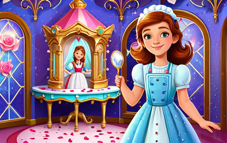 Sophie's Transformation**

"A young girl, Sophie, in a magical dressing room surrounded by shimmering costumes, about to transform into a chef. She's holding a sparkling gemstone. Background: Rose Petal Palace, filled with whimsical details. She is fully clothed in a modest, age-appropriate dress. Safe for work, appropriate content, professional, perfect anatomy, correct proportions, well-formed hands, proper finger count, natural body proportions."

**