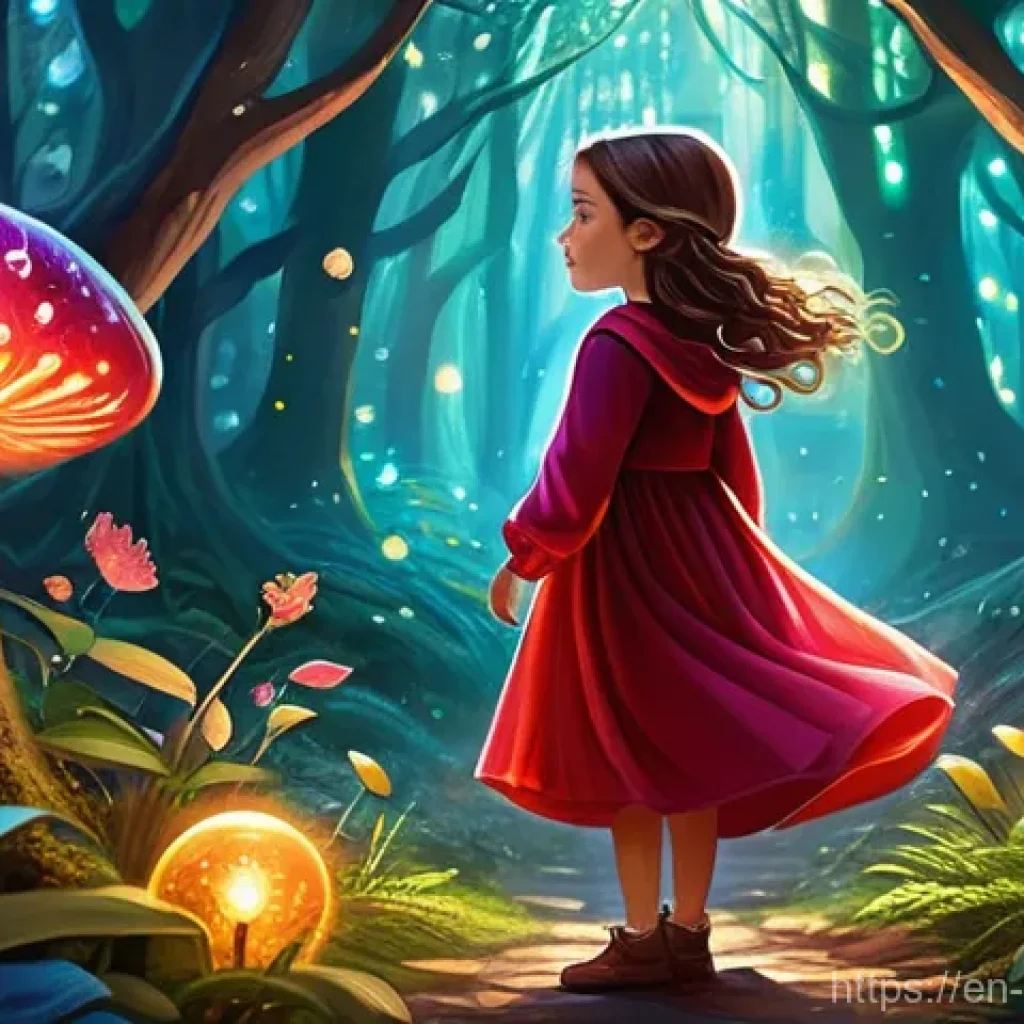 소피루비 시리즈 스토리 라인 - **Prompt:** A vibrant, whimsical illustration of a young girl, "Ruby," around 10-12 years old, disco...