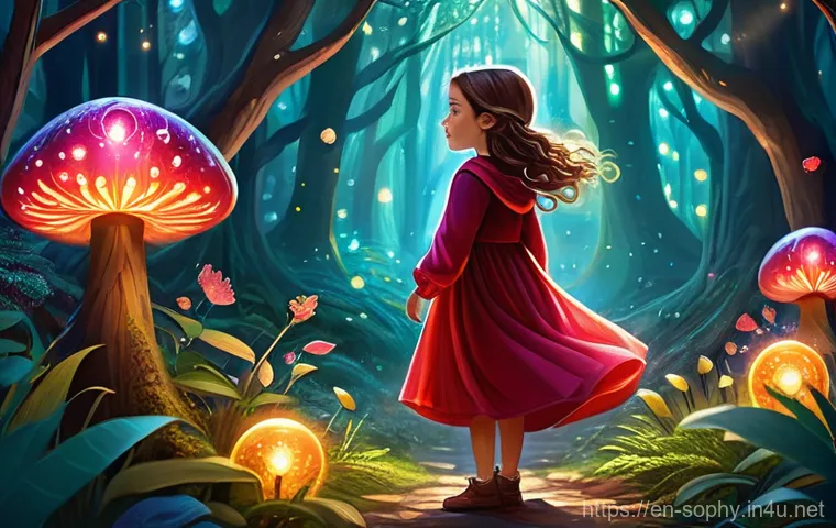 소피루비 시리즈 스토리 라인 - **Prompt:** A vibrant, whimsical illustration of a young girl, "Ruby," around 10-12 years old, disco...