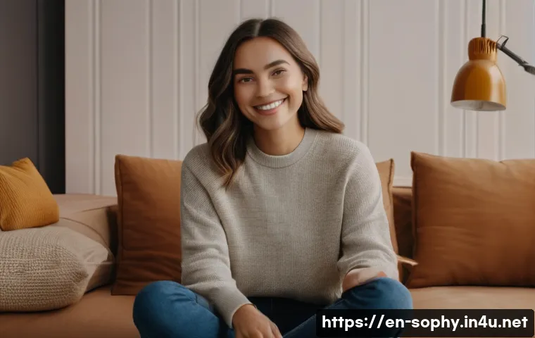 소피루비 인기 비결 - A warm and cozy indoor setting featuring a young female content creator sitting comfortably in a min...