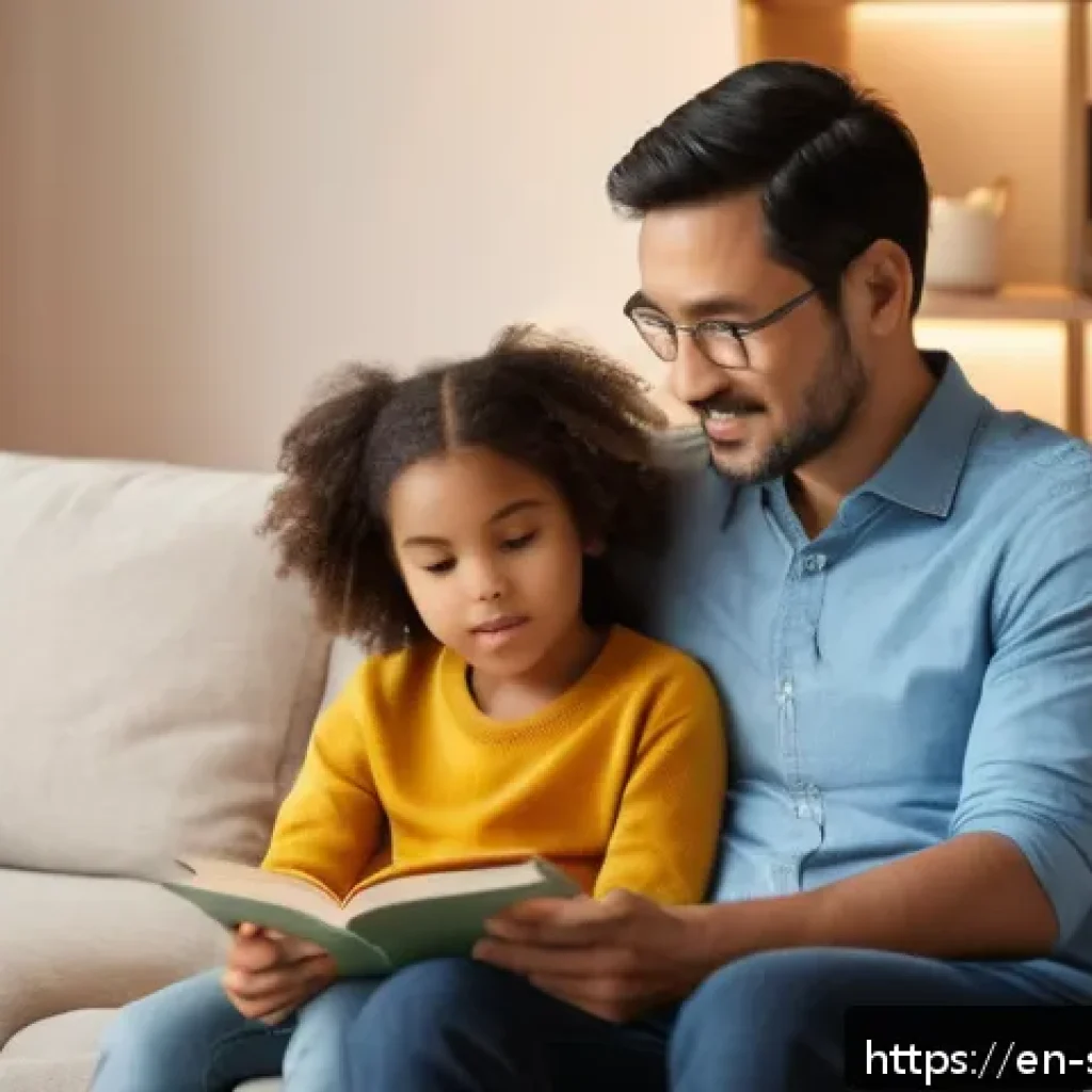 소피루비 어린이 심리와 연관 - A warm, softly lit family living room scene showing a parent attentively practicing active listening...