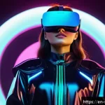 소피루비의 등장 배경 - A vibrant digital concert scene featuring Sophie Ruby, a futuristic virtual idol with bright, approa...