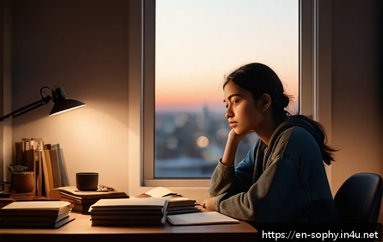 소피루비 인기 에피소드 순위 - A cinematic scene depicting a young woman in casual modern clothing sitting alone in a cozy, softly ...
